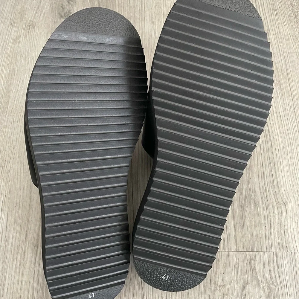 Billionaire Leather Flat Slide Sandals Black size 41 Casual Quiet Luxury